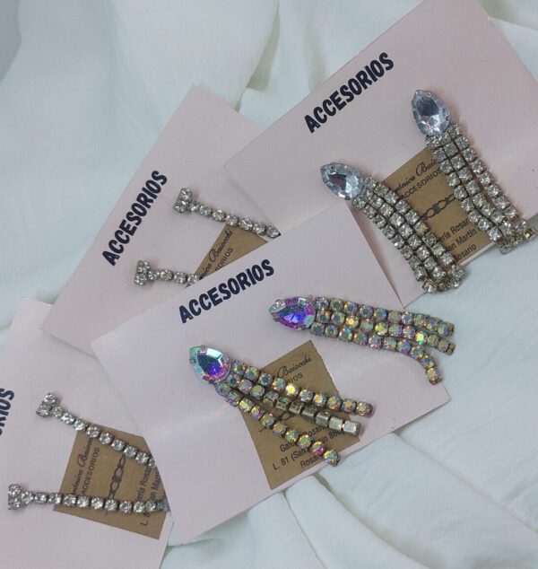 Aros Gemas Strass Largos Artesanal x1 y x3 Bijou