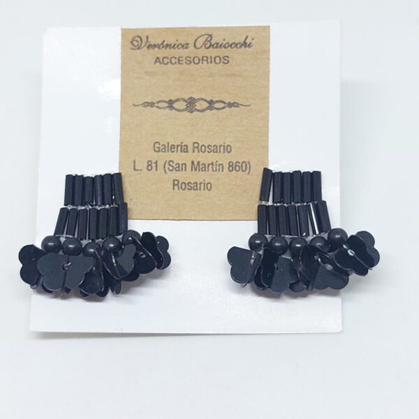 Aros Habanico Canutillos Negro/ Plateado Artesanal Bijou