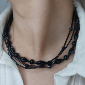 Gargantilla Choker a la Base Varillas Plateado o Negro Regulable Artesanal Bijou