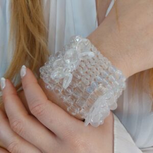 Pulsera Brazalete Cuentas Transparente Detalle Cristales Regulable Bijou