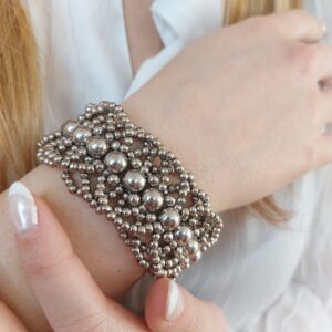 Pulsera Brazalete Cuentas Plateado Circulos Artesanal L18 Bijou