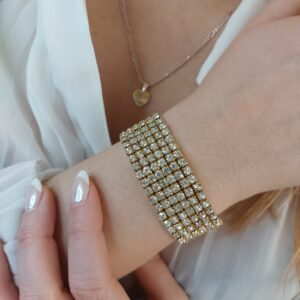 Pulsera Brazalete Elastizada Dorado Plateado Strass Bijou