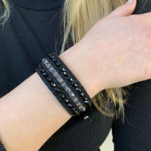 Pulsera 3 Hilera Tiento Negro Cristales Bijou