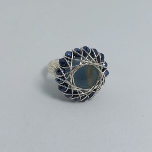 Anillo Nro14 Alambrismo Plateado Antiguo Piedra Onix Cielo Artesanal Bijou