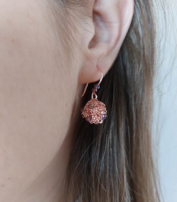 Aros Alambrismo Colgantes Rose Esfera con Cristales Artesanal Bijou