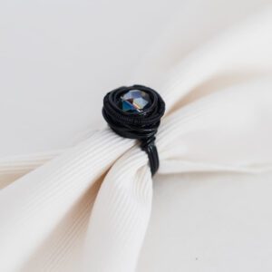 Anillo Nro16 Alambrismo Negro Cristal Humo Nido Artesanal Bijou